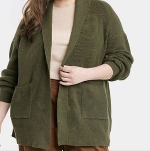 Women's Open Cardigan.     Olive Green. Size M